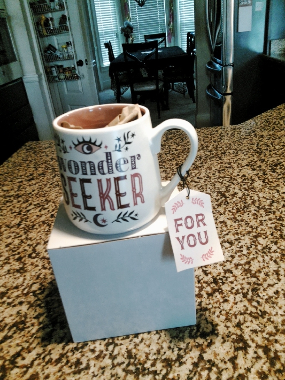 Wonder Seeker Ceramic Mug - White with Mauve Accent